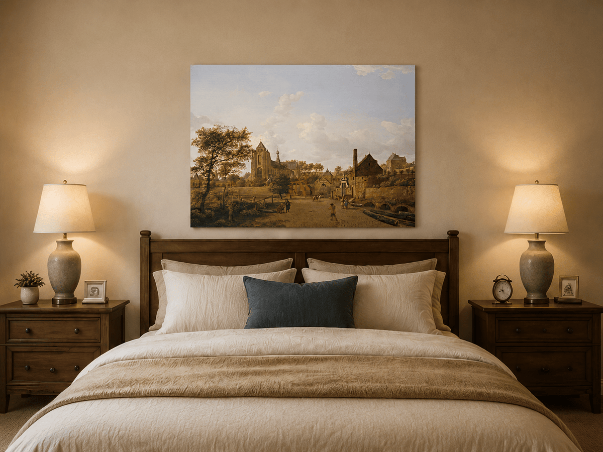 Landscape Oil Painting - Historic Dutch Town with Church View