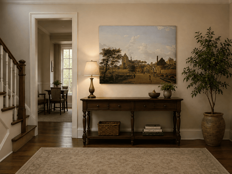 Landscape Oil Painting - Historic Dutch Town with Church View