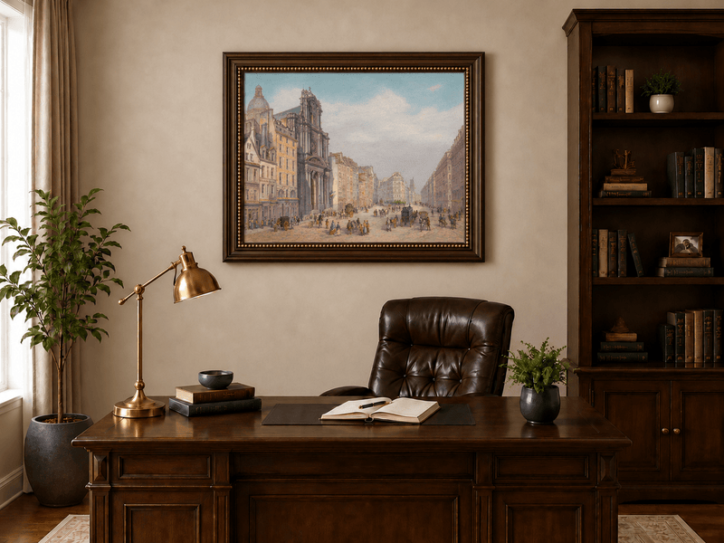 Landscape Oil Painting - Historic European City Stree