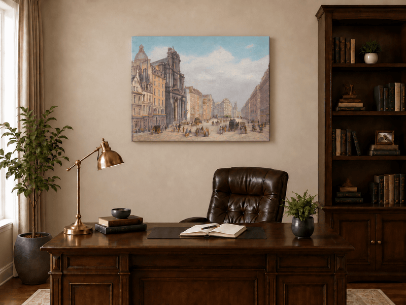 Landscape Oil Painting - Historic European City Stree