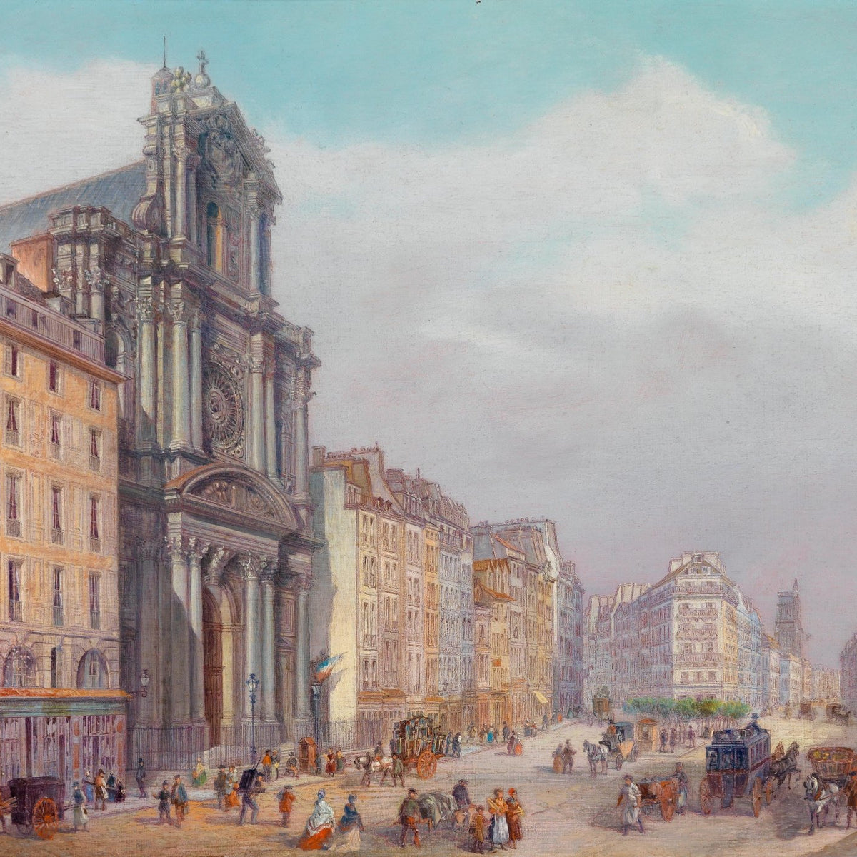 Landscape Oil Painting - Historic European City Stree, Ornate Church - Oil Painting Haven