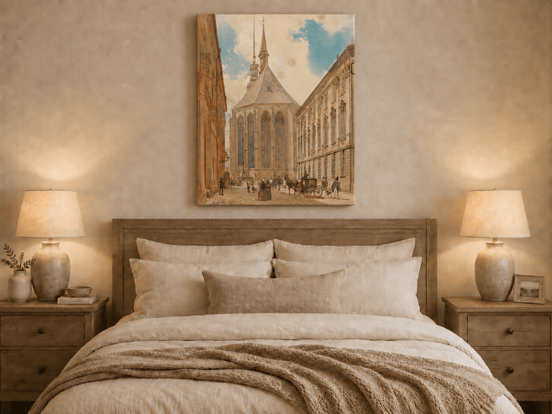 Landscape Oil Painting - Historic European Street Cathedral