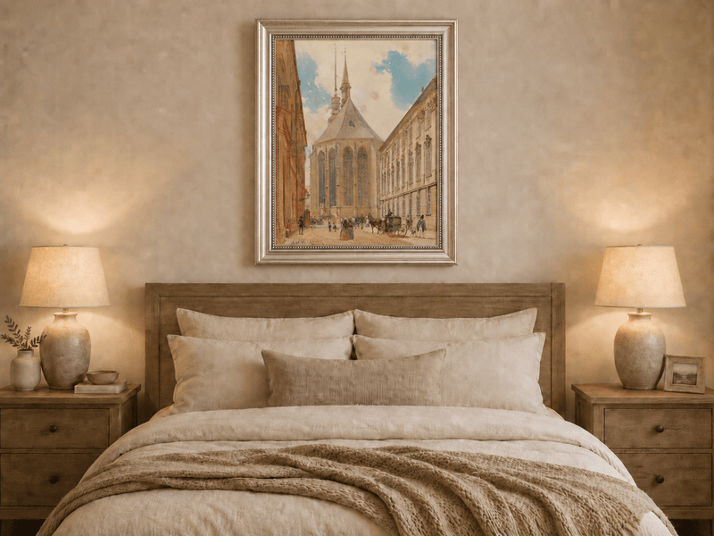 Landscape Oil Painting - Historic European Street Cathedral