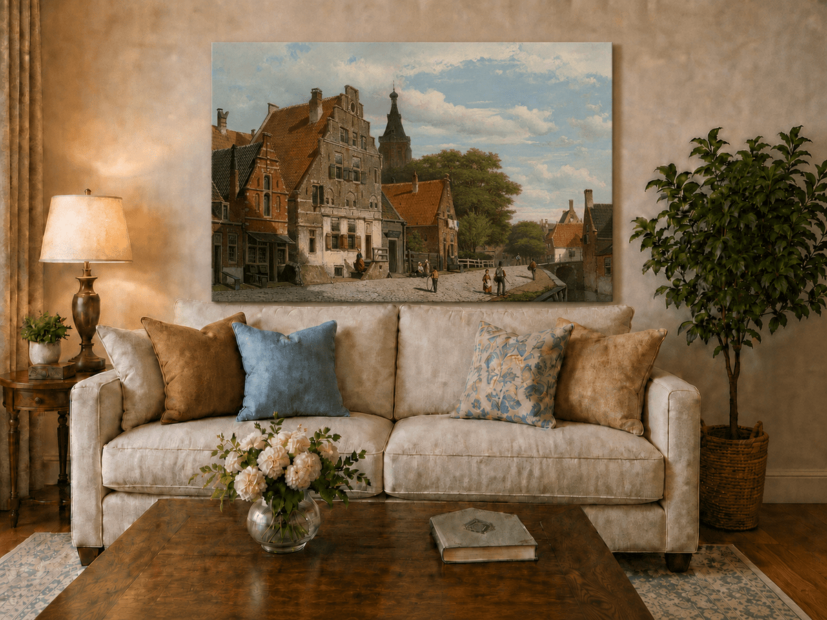 Landscape Oil Painting - Historic European Town Street