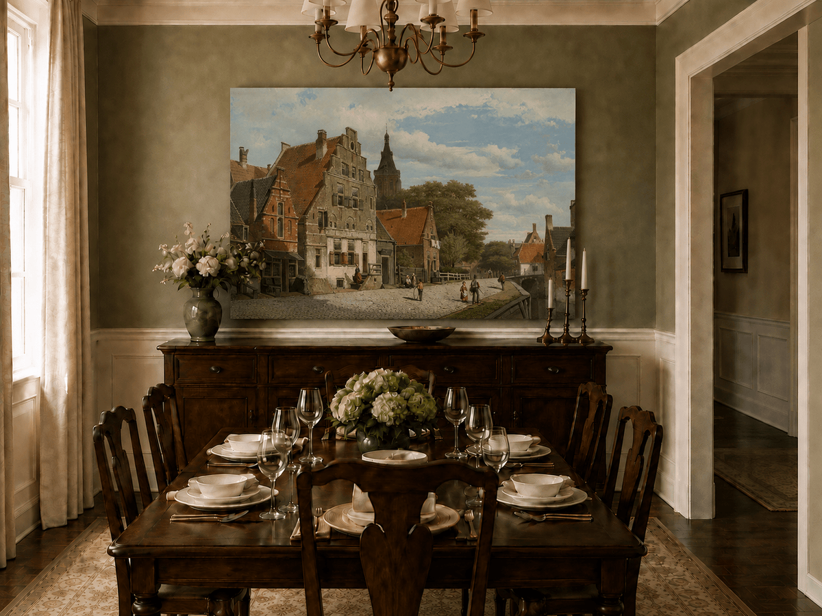Landscape Oil Painting - Historic European Town Street