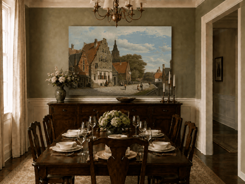 Landscape Oil Painting - Historic European Town Street