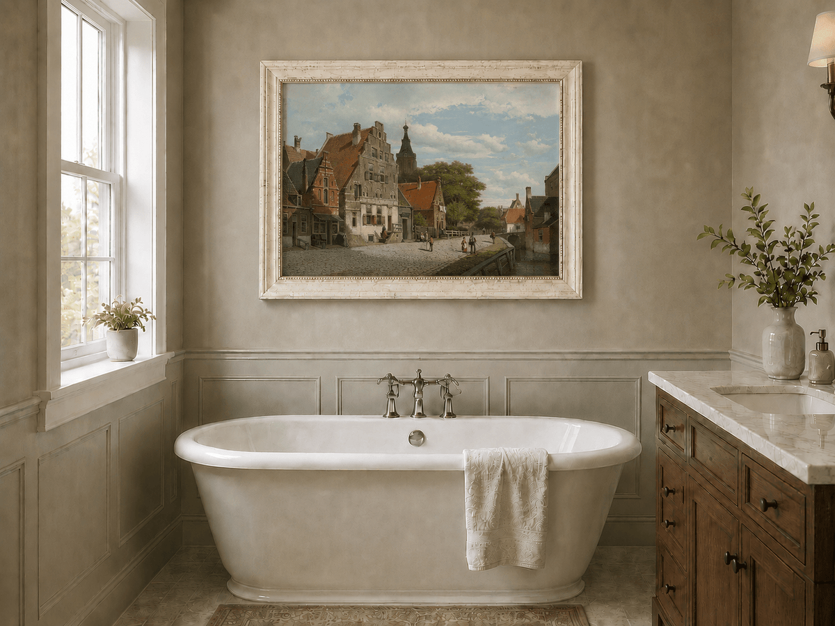 Landscape Oil Painting - Historic European Town Street