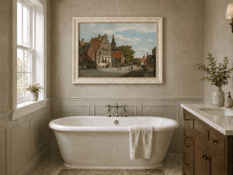 Landscape Oil Painting - Historic European Town Street