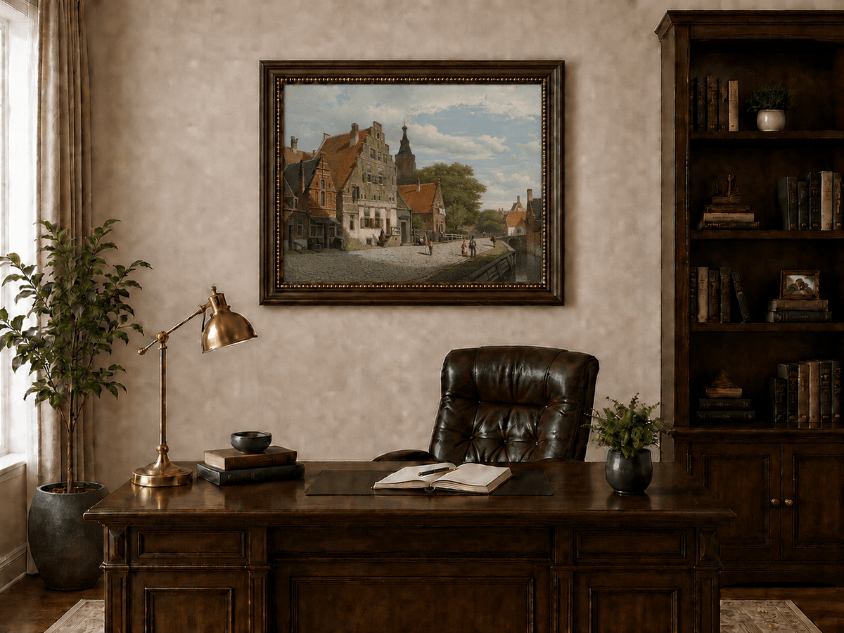 Landscape Oil Painting - Historic European Town Street