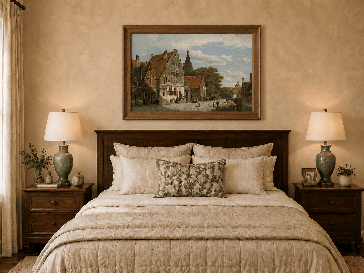 Landscape Oil Painting - Historic European Town Street