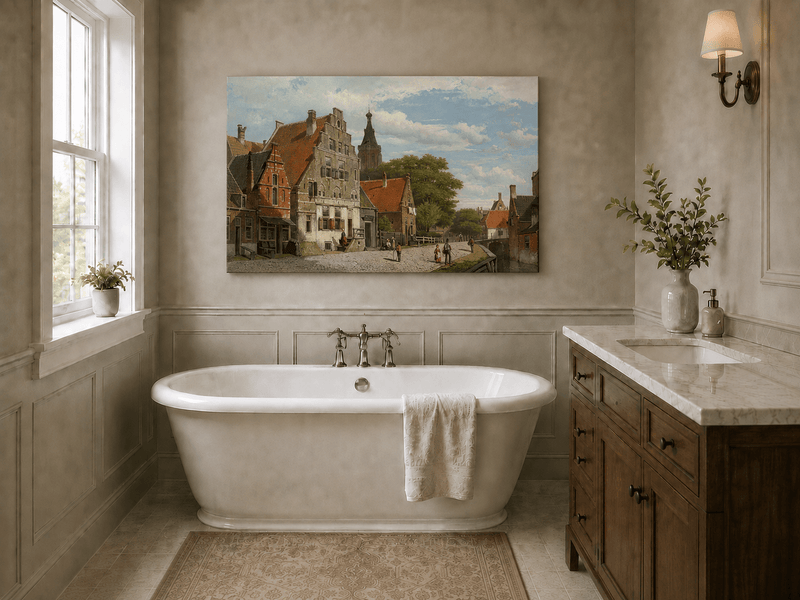 Landscape Oil Painting - Historic European Town Street