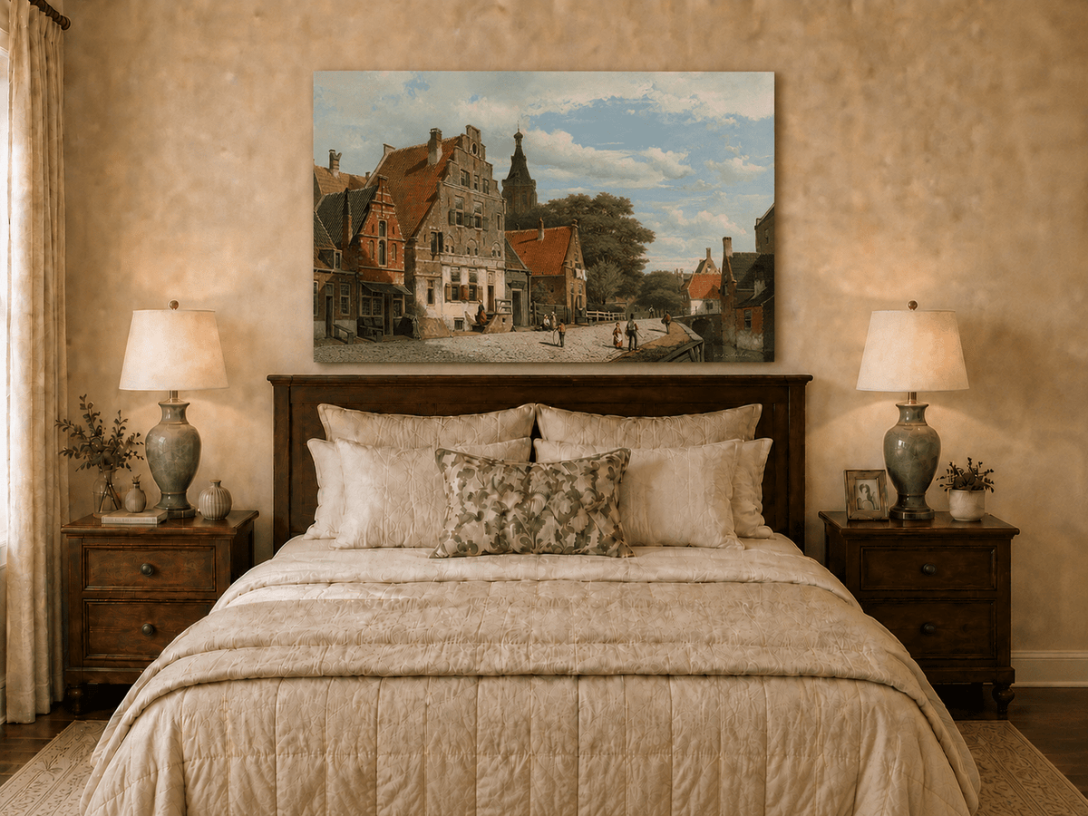 Landscape Oil Painting - Historic European Town Street