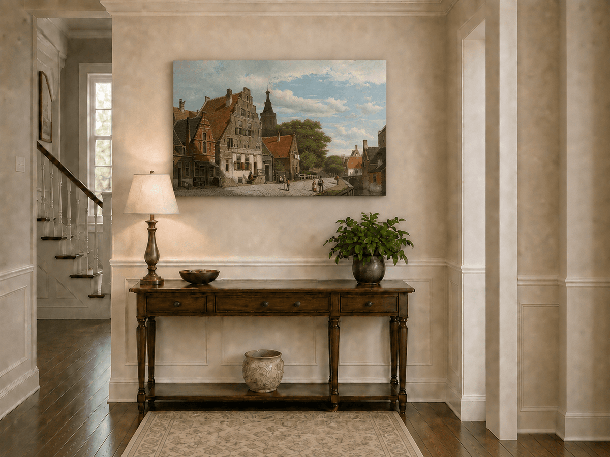Landscape Oil Painting - Historic European Town Street