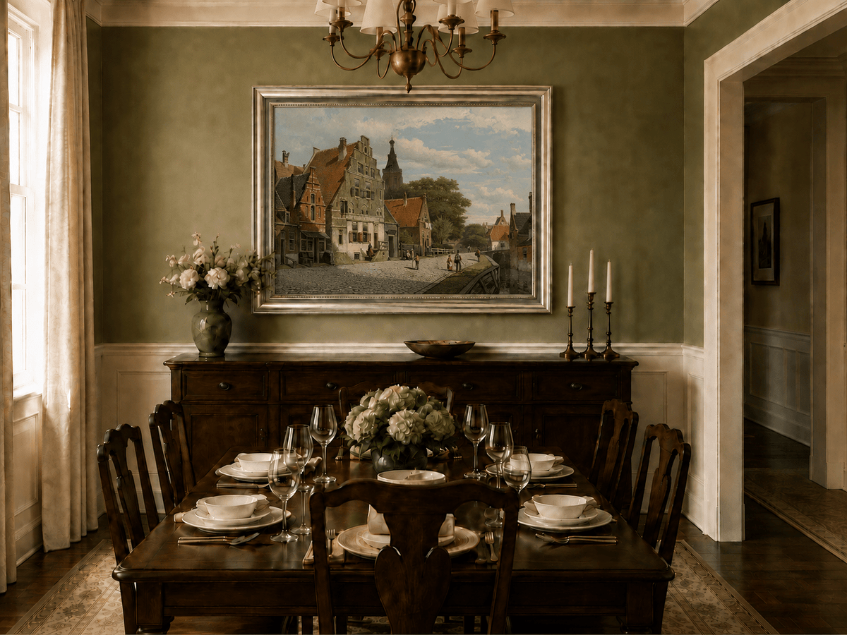 Landscape Oil Painting - Historic European Town Street