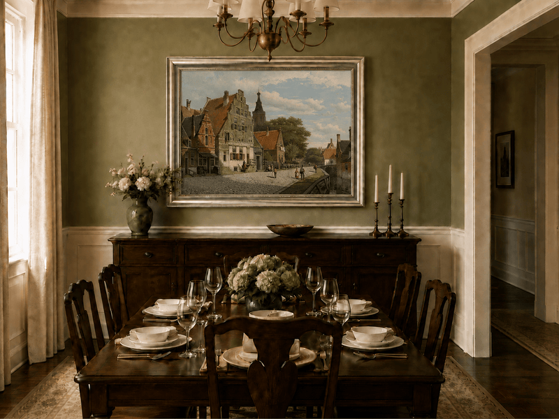 Landscape Oil Painting - Historic European Town Street