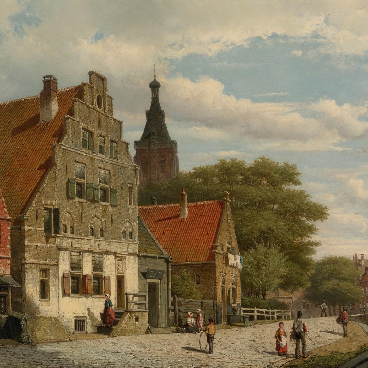 Landscape Oil Painting - Historic European Town Street