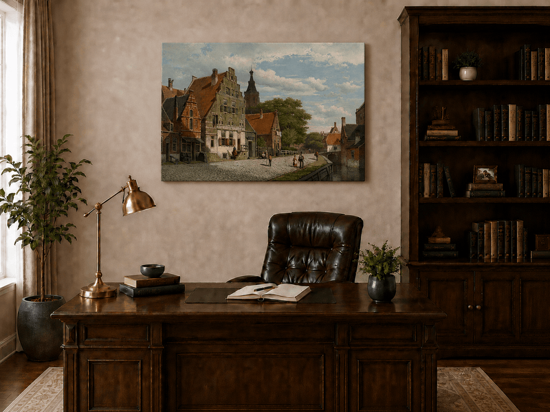 Landscape Oil Painting - Historic European Town Street