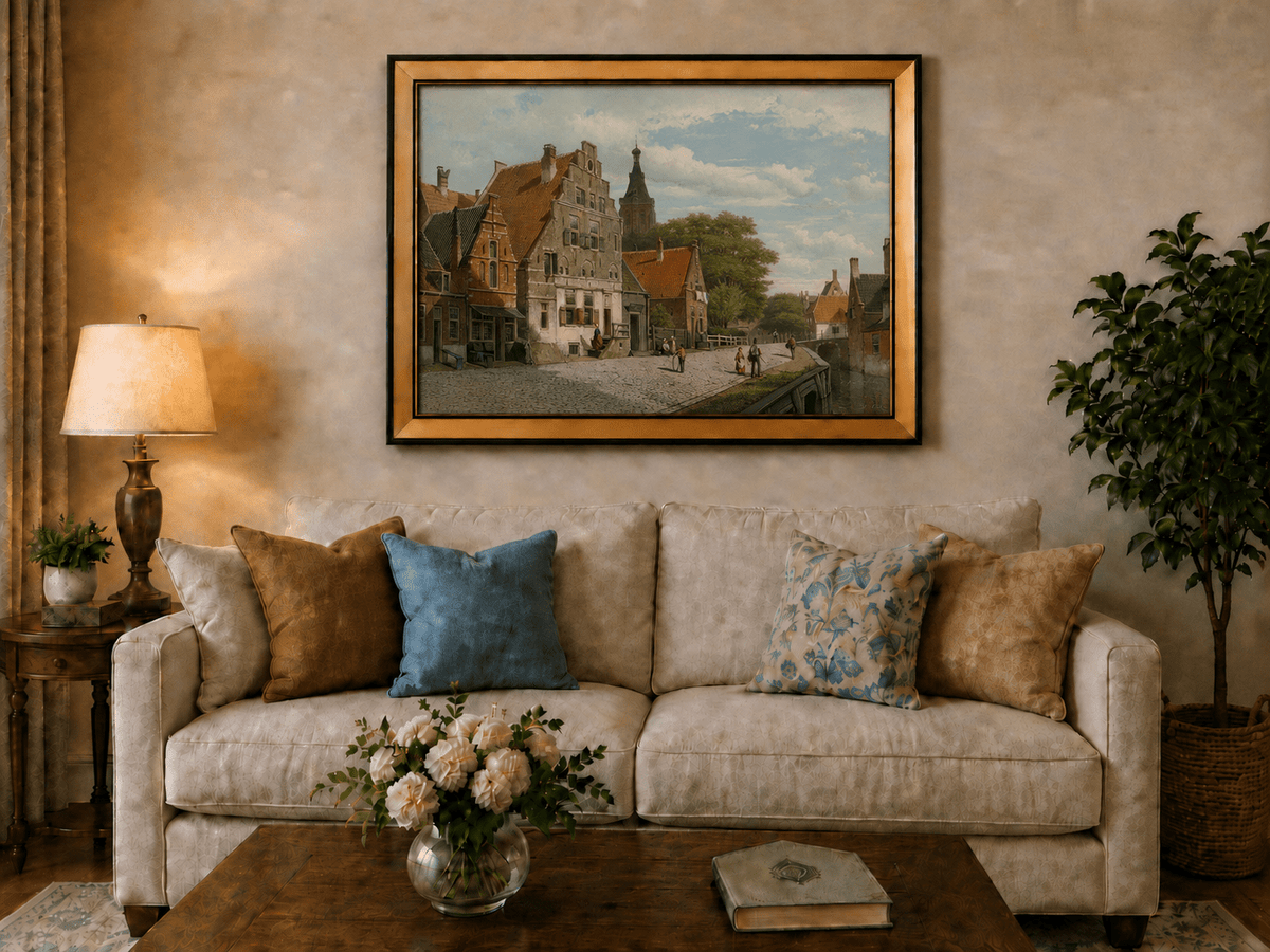 Landscape Oil Painting - Historic European Town Street