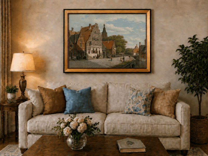 Landscape Oil Painting - Historic European Town Street