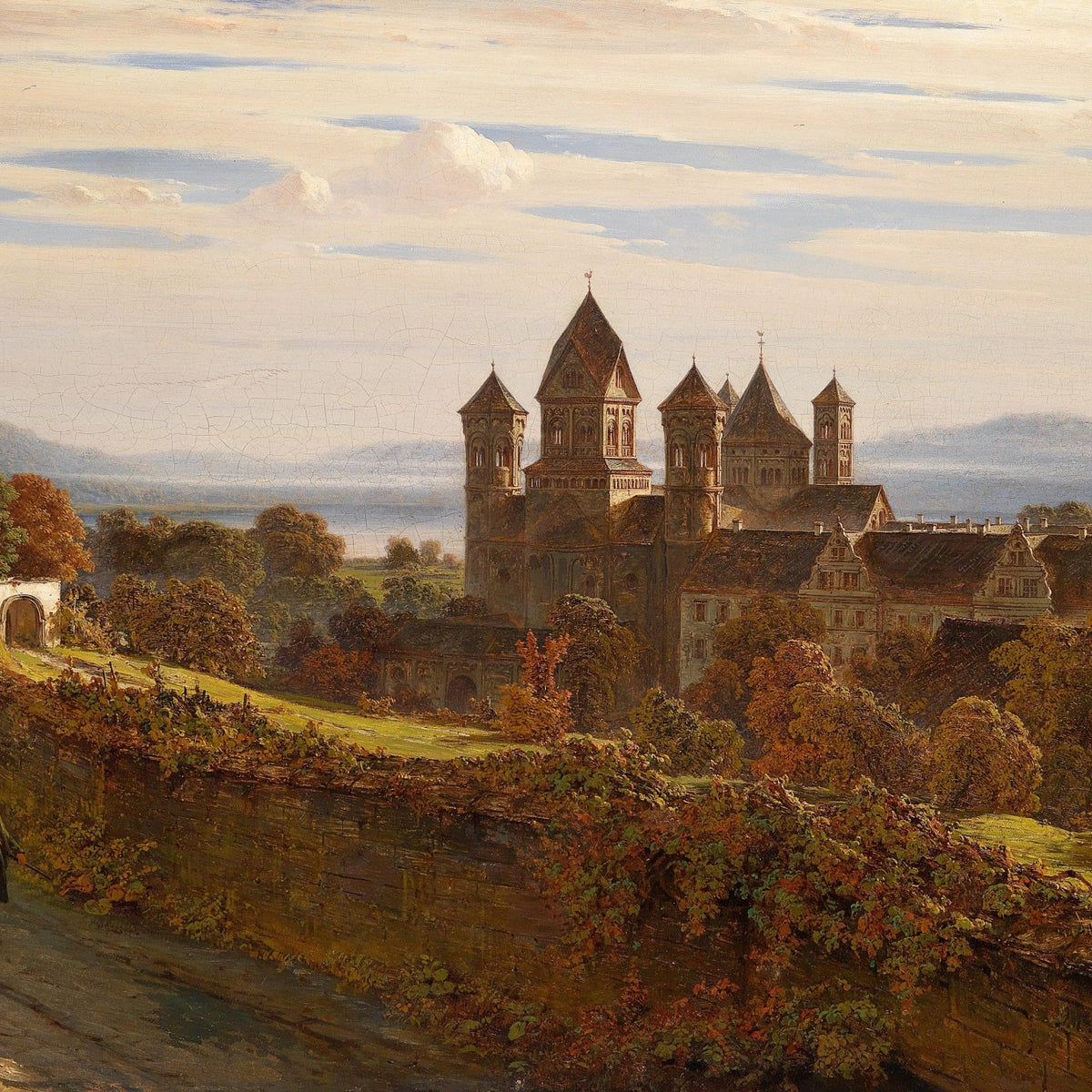 Landscape Oil Painting - Historic Gothic Cathedral, Spires, Autumn Trees - Oil Painting Haven