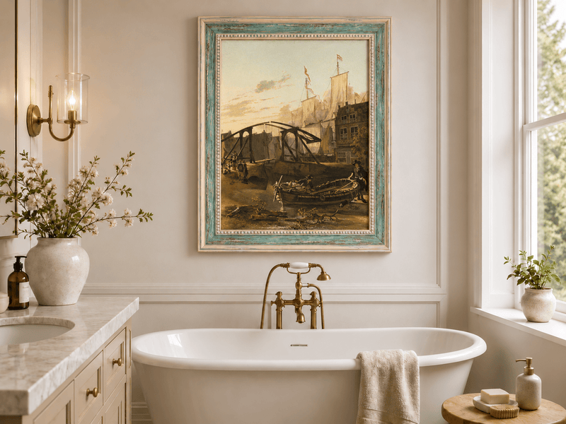 Landscape Oil Painting - Historic Harbor Sailboats & Bridge