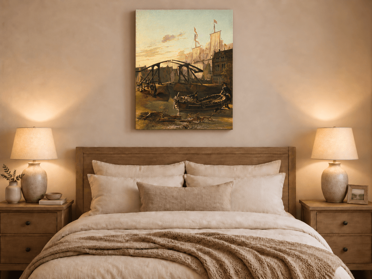 Landscape Oil Painting - Historic Harbor Sailboats & Bridge