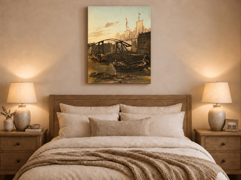 Landscape Oil Painting - Historic Harbor Sailboats & Bridge
