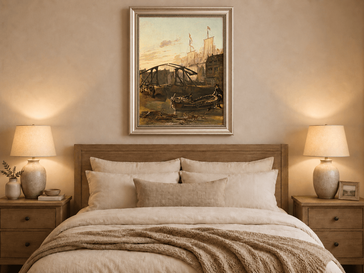 Landscape Oil Painting - Historic Harbor Sailboats & Bridge
