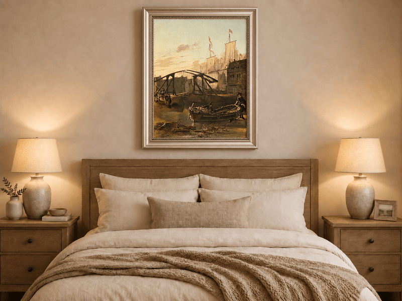 Landscape Oil Painting - Historic Harbor Sailboats & Bridge