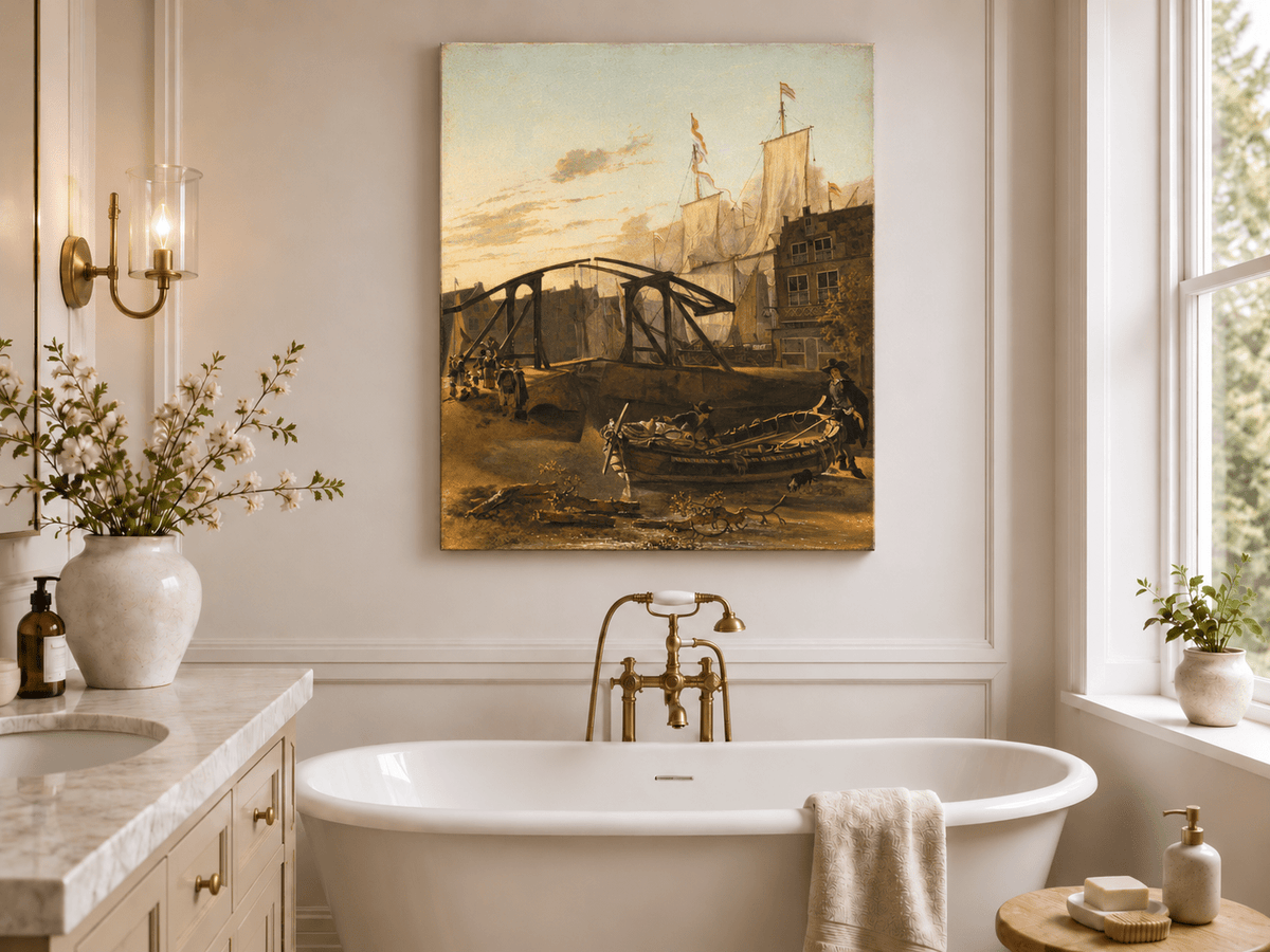 Landscape Oil Painting - Historic Harbor Sailboats & Bridge