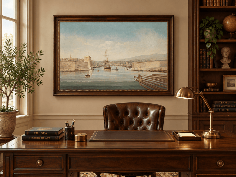 Landscape Oil Painting - Historic Harbor Sailing Ships at Dawn