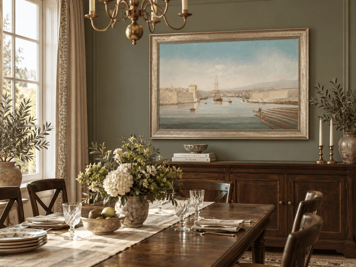 Landscape Oil Painting - Historic Harbor Sailing Ships at Dawn