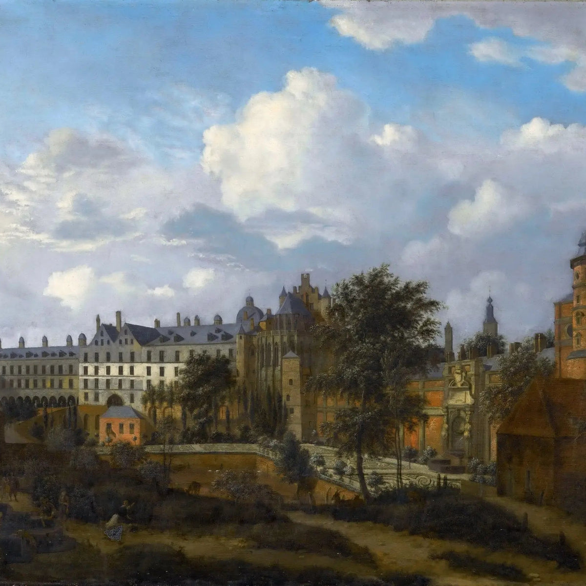 Landscape Oil Painting - Historic Palace and Gardens Scene with Sky View - Oil Painting Haven