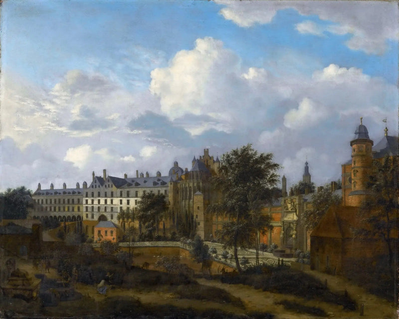 Landscape Oil Painting - Historic Palace and Gardens Scene with Sky View - Oil Painting Haven