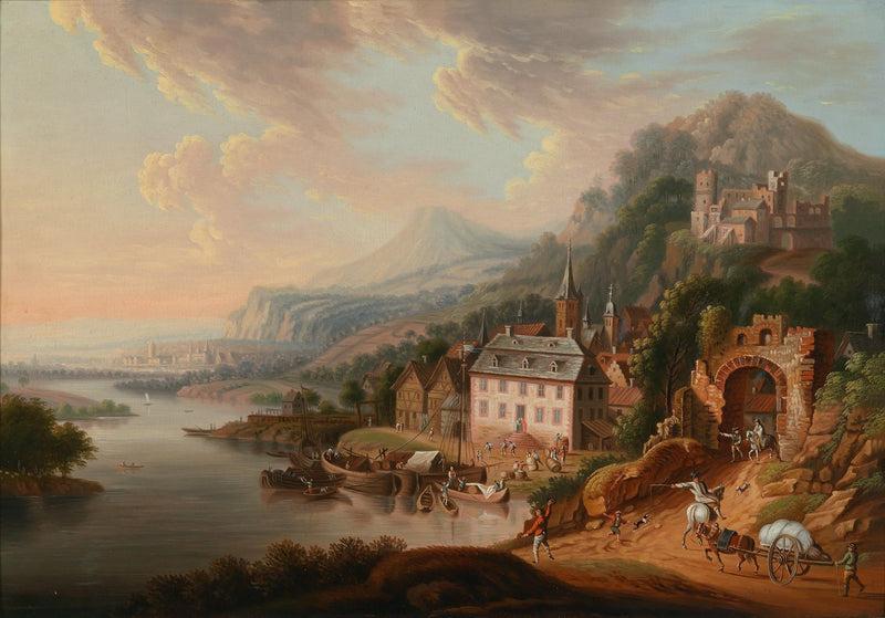 Landscape Oil Painting - Historic - themed & riverside town castle sunset - Oil Painting Haven