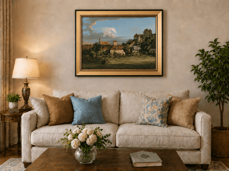 Landscape Oil Painting - Historic Town Gate and Castle View