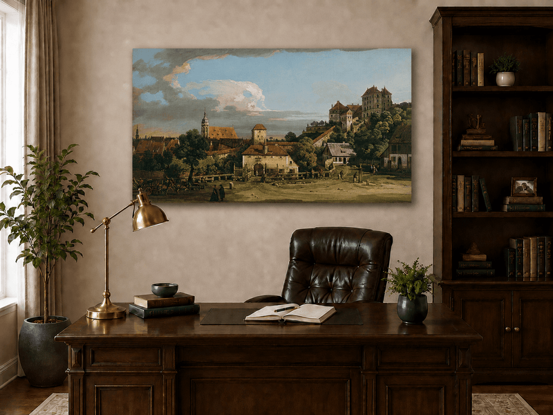 Landscape Oil Painting - Historic Town Gate and Castle View