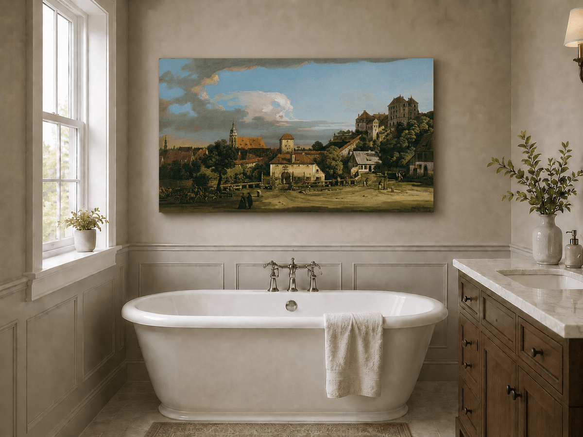 Landscape Oil Painting - Historic Town Gate and Castle View