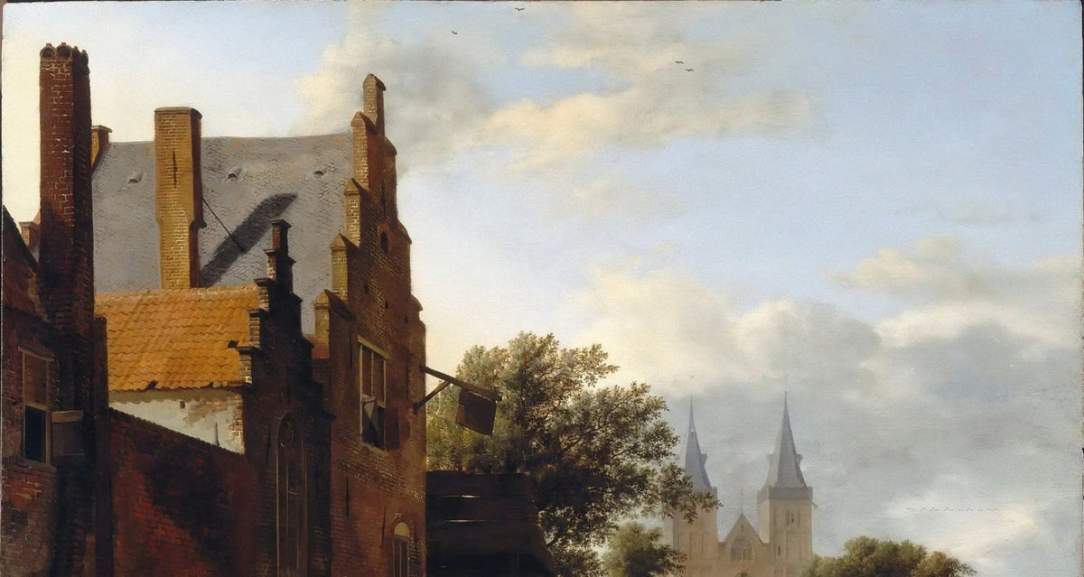 Landscape Oil Painting - Historic Town Street with Church Spires - Oil Painting Haven