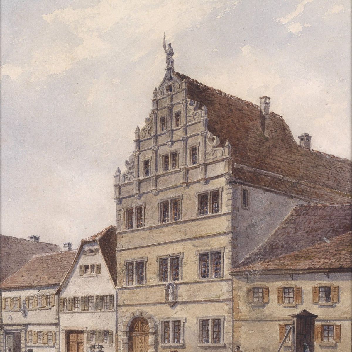 Landscape Oil Painting - Historic Townhouse and Village Well - Oil Painting Haven