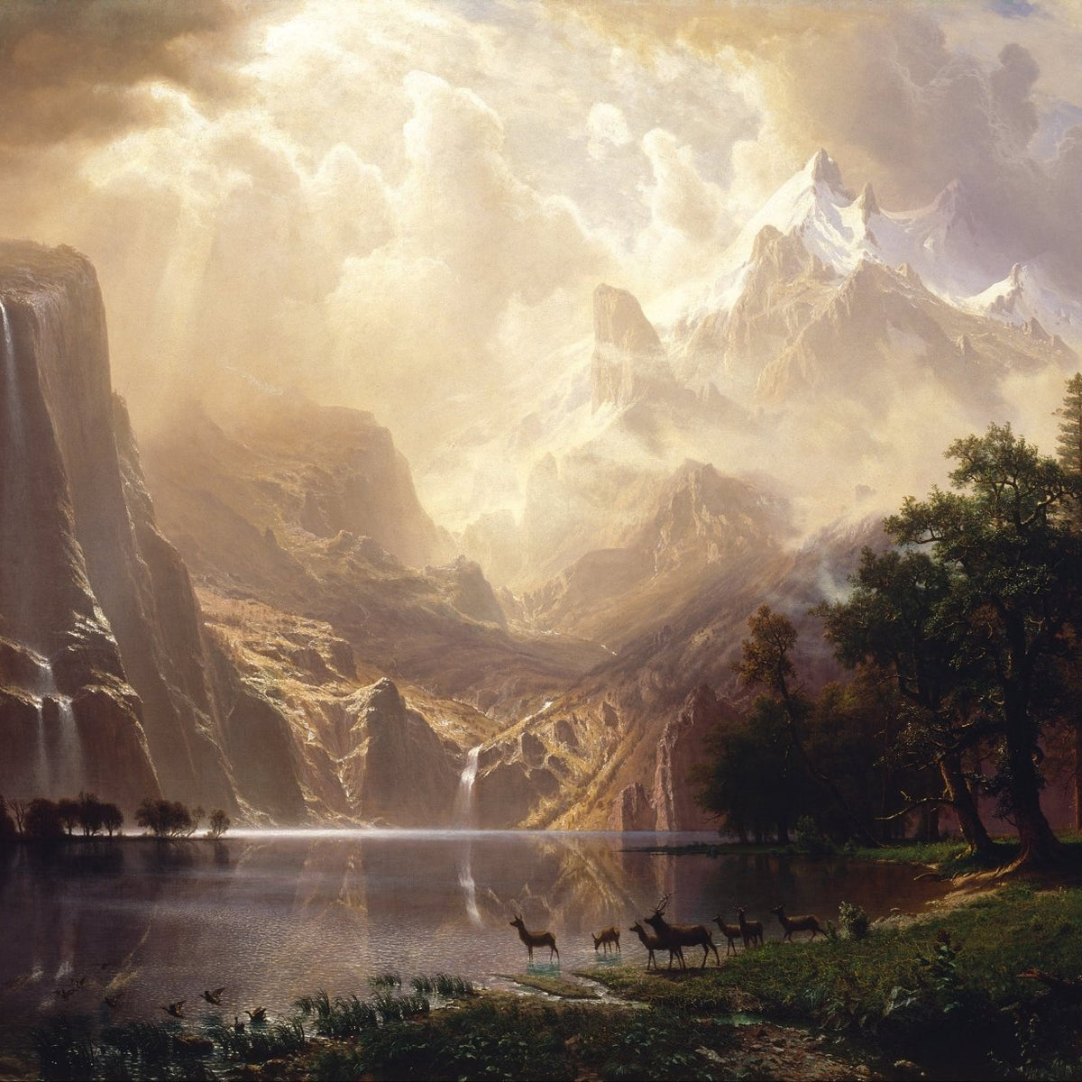 Landscape Oil Painting - Holy Light Over Mountain by Stream Wall Art - Oil Painting Haven