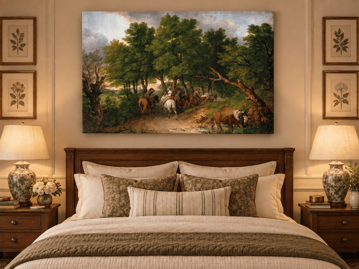 Landscape Oil Painting - Horse Riders on a Woodland Path Cattle