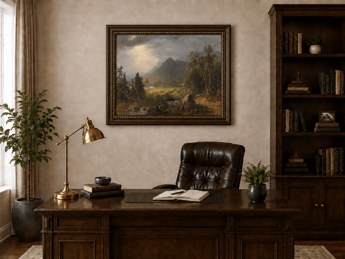 Landscape Oil Painting - Hudson River School Mountain