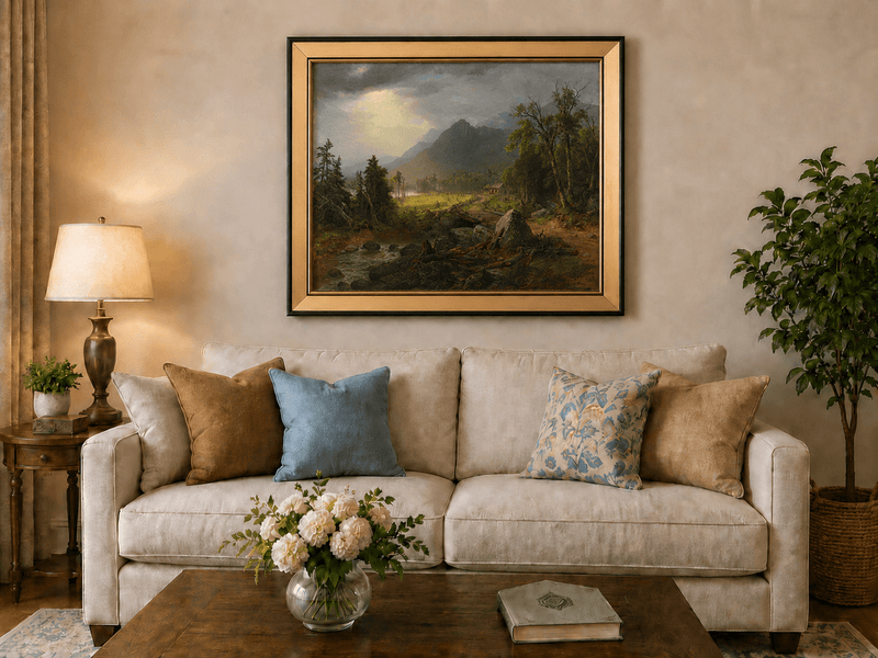 Landscape Oil Painting - Hudson River School Mountain