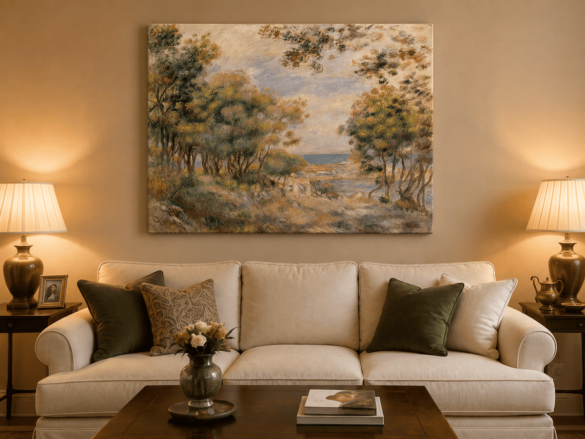 Landscape Oil Painting - Impressionist Coastal Grove and Sea View