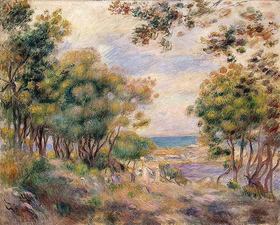 Landscape Oil Painting - Impressionist Coastal Grove and Sea View - Oil Painting Haven