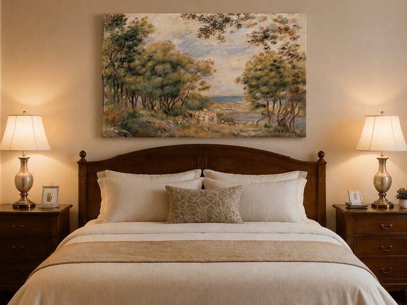 Landscape Oil Painting - Impressionist Coastal Grove and Sea View
