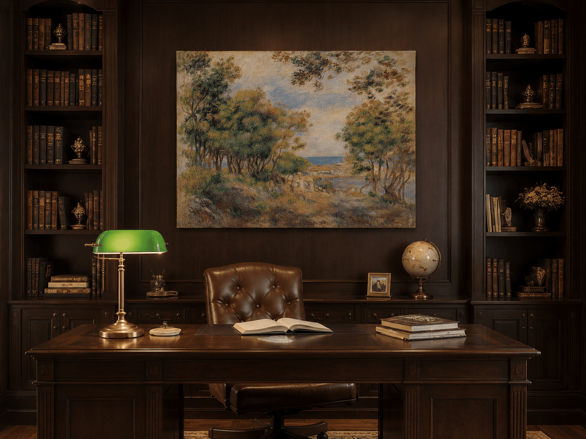 Landscape Oil Painting - Impressionist Coastal Grove and Sea View