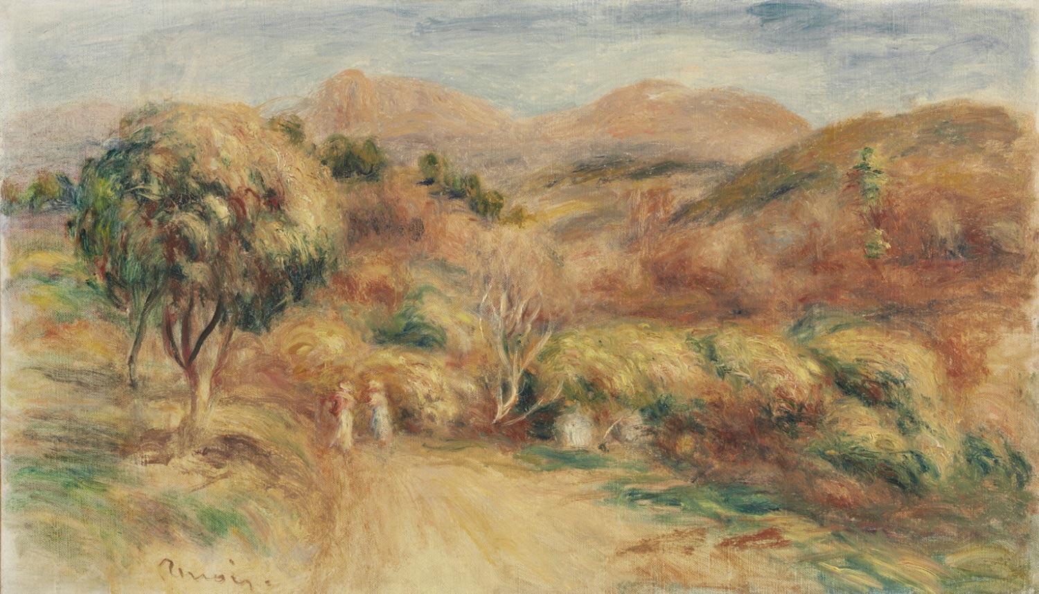Hand-painted impressionist hillside path at dusk landscape oil painting on canvas
