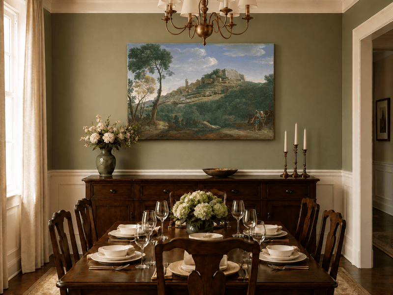 Landscape Oil Painting - Italian Hill Town Scenic View